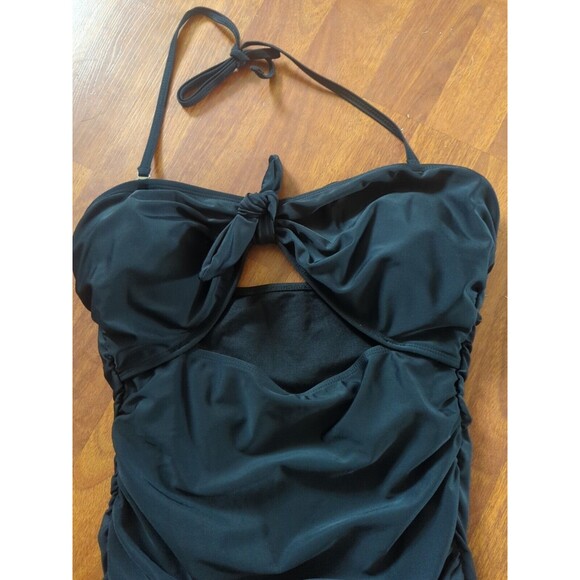 SheIn Women's Black Ruched Cut Out One Piece Swimsuit Twist Front Tummy Control - Picture 3 of 8